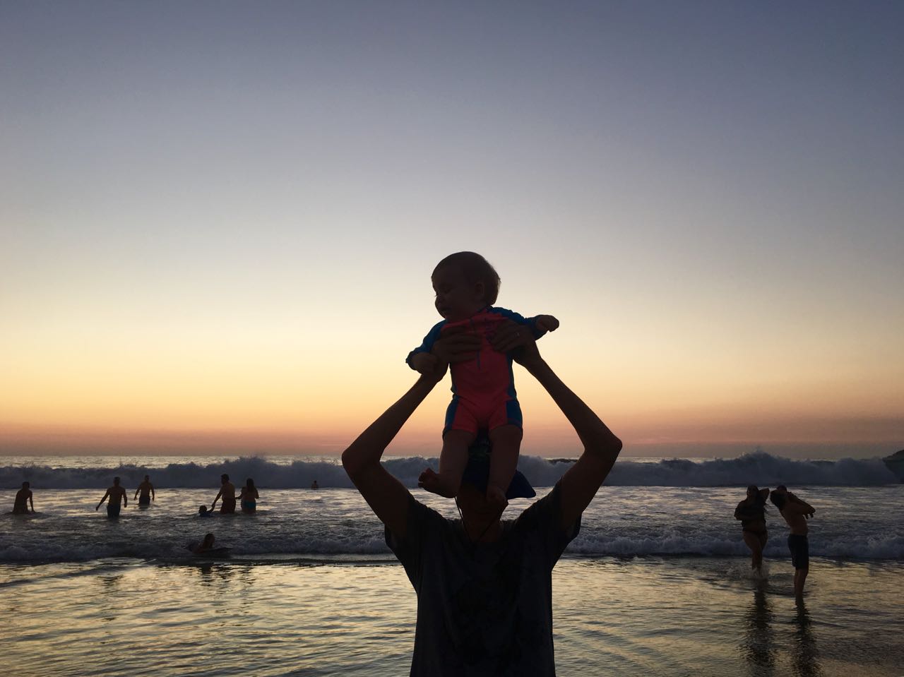 Photo: My cousin's photo of dad and me in sunset on beach