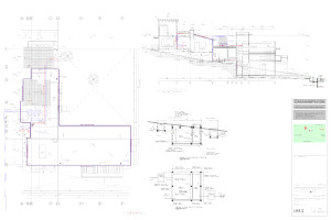 Drawing of the side of the house and floorplan.